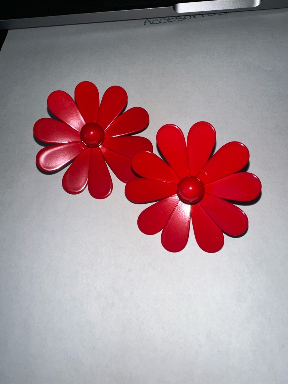 Red Flower Statement Clip-On Earrings